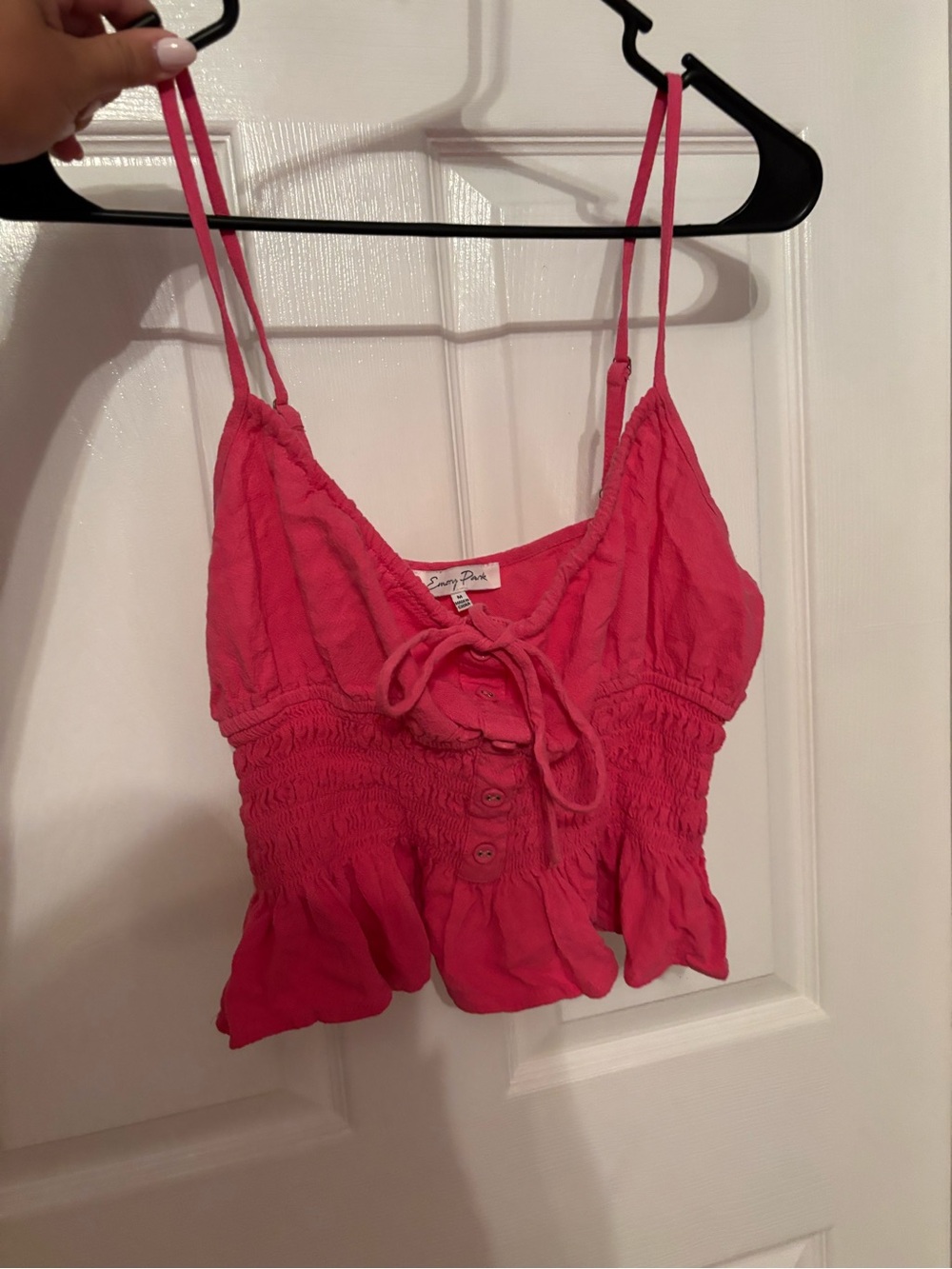 emory park Hot Pink Smocked Tie-Front Cami